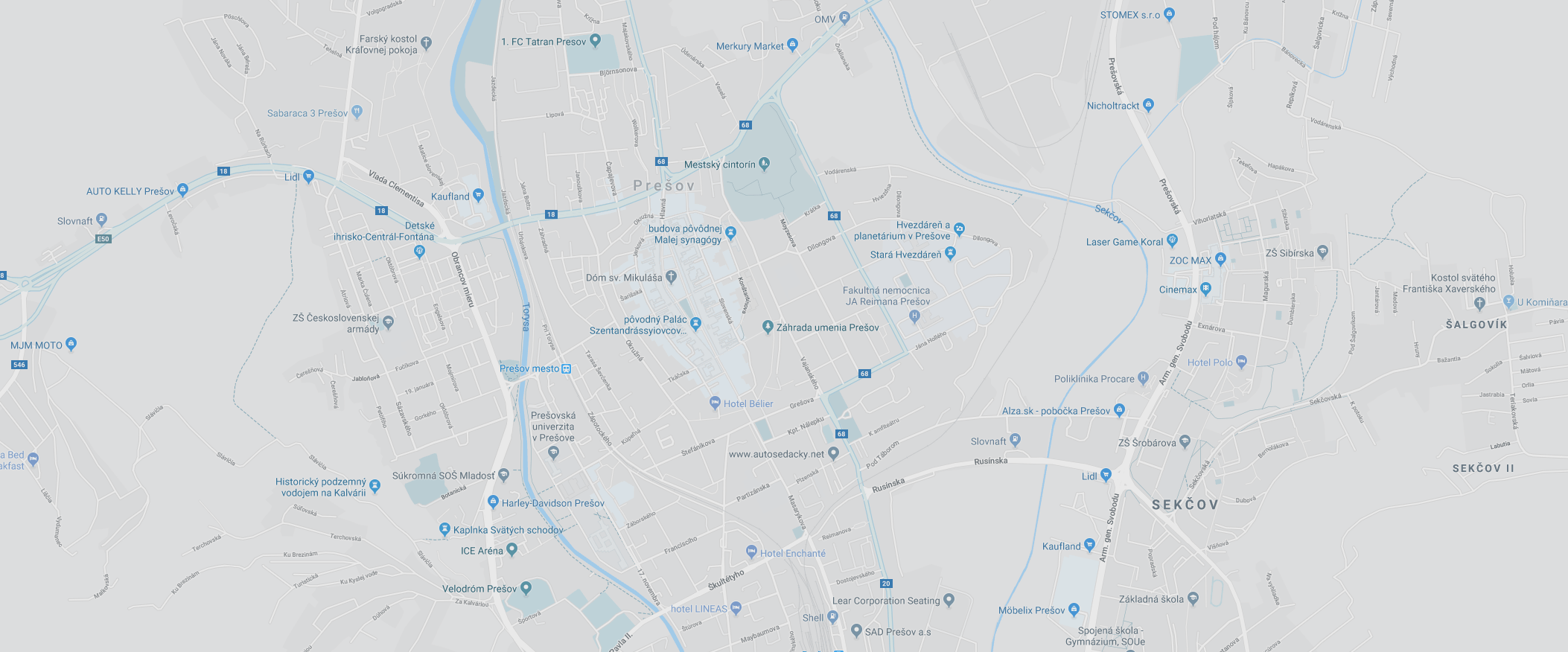 Mapa Prešov centrum